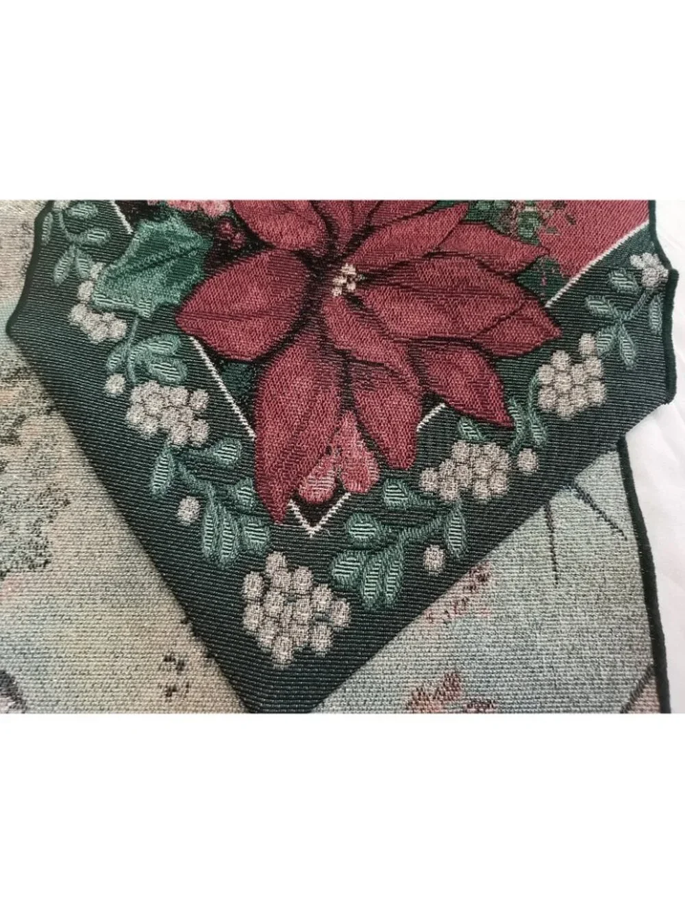 Vintage Christmas tapestry table runner featuring poinsettias 83